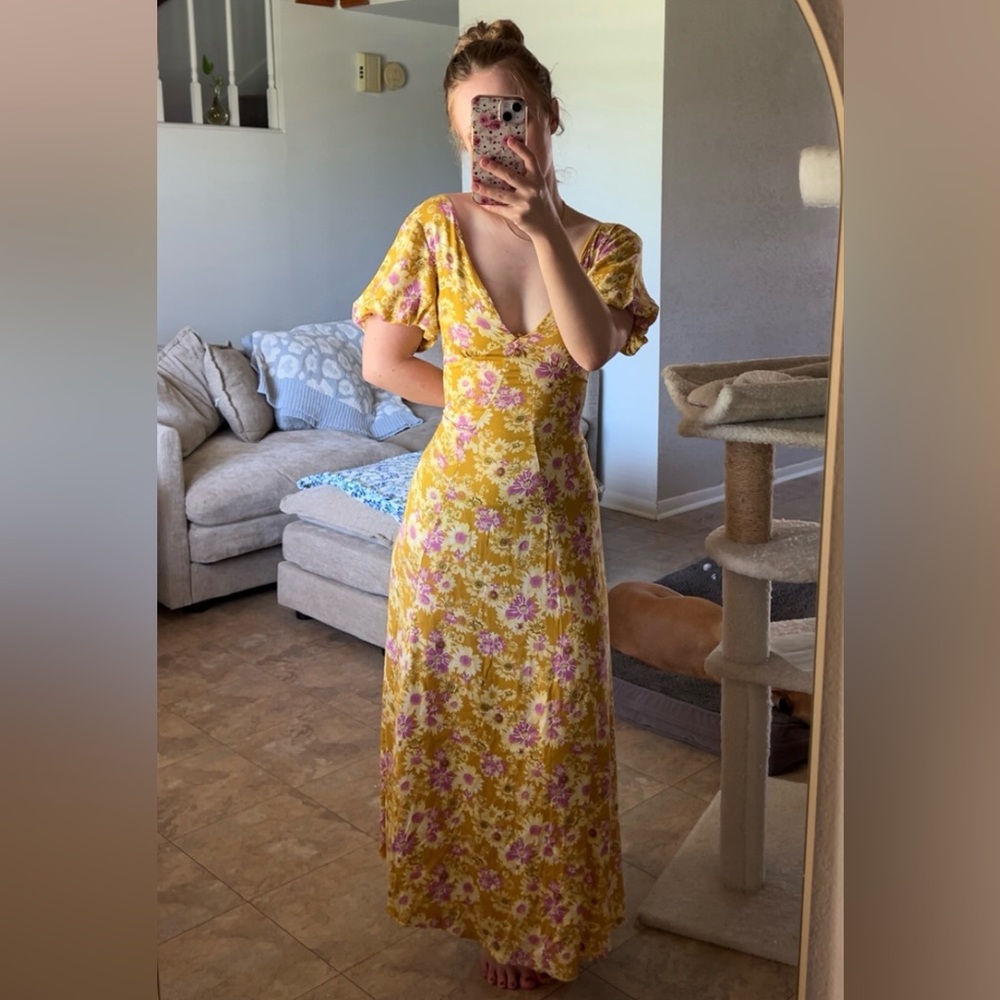 Yellow and Purple Floral Maxi Dress